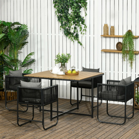 Outsunny 4 Seater Rattan Cube Garden Furniture Set, Rattan Dining Set with Cushions, Outdoor Dining Table and Chairs with Rectan