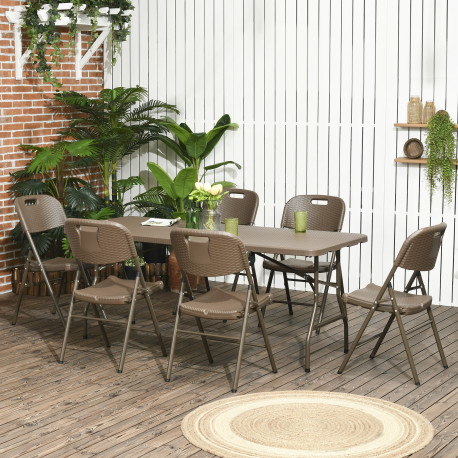 Outsunny 6 Seater Rattan Dining Set, HDPE Molding Rattan Garden Furniture Set, Outdoor Dining Table and Chairs with 6 Armchairs,