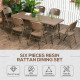 Outsunny 6 Seater Rattan Dining Set, HDPE Molding Rattan Garden Furniture Set, Outdoor Dining Table and Chairs with 6 Armchairs,