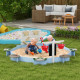 Outsunny Wooden Sandbox, Outdoor Sand Pit, with Six Seats, Accessories, for Ages 3-7 Years - Blue