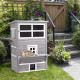 PawHut Three-Tier wooden Kitten Shelter, Outdoor Cat House, with Jumping Platforms, Asphalt Roof, Doors - Grey