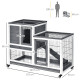 PawHut Wooden Indoor Rabbit Hutch Guinea Pig House Bunny Small Animal Cage W/ Wheels Enclosed Run 110 x 50 x 88 cm, Grey