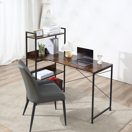 Computer Desk with 4-Tier Storage Shelf, Study Table, Home Office Desk with Bookshelf and Metal Frame, 120 x 70 x 120cm, Brown