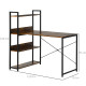 Computer Desk with 4-Tier Storage Shelf, Study Table, Home Office Desk with Bookshelf and Metal Frame, 120 x 70 x 120cm, Brown