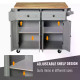 Rolling Kitchen Island Storage Trolley with Rubber Wood Top &amp; Drawers for Dining Room, Grey