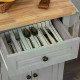 Rolling Kitchen Island Storage Trolley with Rubber Wood Top &amp; Drawers for Dining Room, Grey