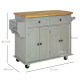 Rolling Kitchen Island Storage Trolley with Rubber Wood Top &amp; Drawers for Dining Room, Grey