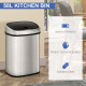 Stainless Steel Kitchen Sensor Dustbin Automatic Touchless Rubbish Garbage Waste Bin 58L Silver