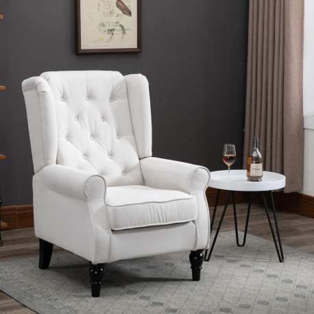 Wingback Accent Chair, Retro Upholstered Button Tufted Occasional Chair for Living Room and Bedroom, Cream White