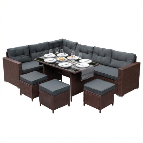 Rattan Corner Set - Brown