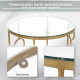 Round Coffee Tables Set of 2, Gold Nesting Side End Tables with Tempered Glass Top, Steel Frame for Living Room, Gold