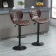 Bar Stools Set of 2 Adjustable Height Swivel Bar Chairs in PU Leather with Backrest &amp; Footrest, Brown