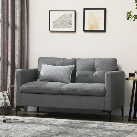 Two-Seater Sofa, with Steel Legs - Grey