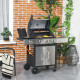 Outsunny Gas Barbecue Grill 3+1 Burner Garden Smoker BBQ Trolley w/ Side Burner Warming Rack Side Shelves Storage Cabinet Piezo 