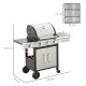 Outsunny Gas Barbecue Grill 3+1 Burner Garden Smoker BBQ Trolley w/ Side Burner Warming Rack Side Shelves Storage Cabinet Piezo 