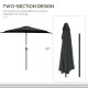 Outsunny 2.7m Garden Half Parasol, Outdoor Balcony Umbrella with 5 Steel Ribs, Patio Sun Shade, Black