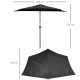 Outsunny 2.7m Garden Half Parasol, Outdoor Balcony Umbrella with 5 Steel Ribs, Patio Sun Shade, Black