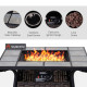 Outsunny Square Outdoor PE Rattan Fire Pit TableGas Burner Heater w/ Control Panel, Slate Top, Lid and Lava Rocks, 50,000 BTU