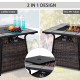 Outsunny Square Outdoor PE Rattan Fire Pit TableGas Burner Heater w/ Control Panel, Slate Top, Lid and Lava Rocks, 50,000 BTU