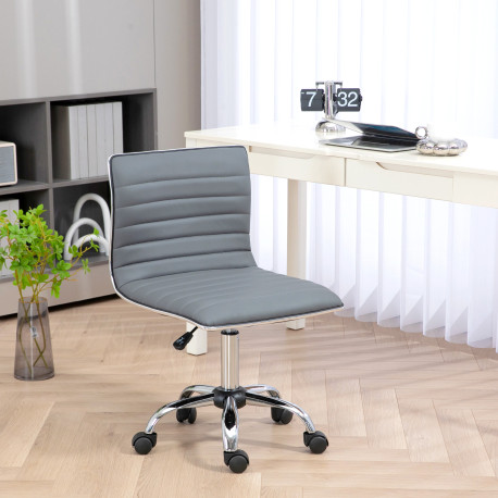 Adjustable Swivel Office Chair with Armless Mid-Back in PU Leather and Chrome Base - Light Grey