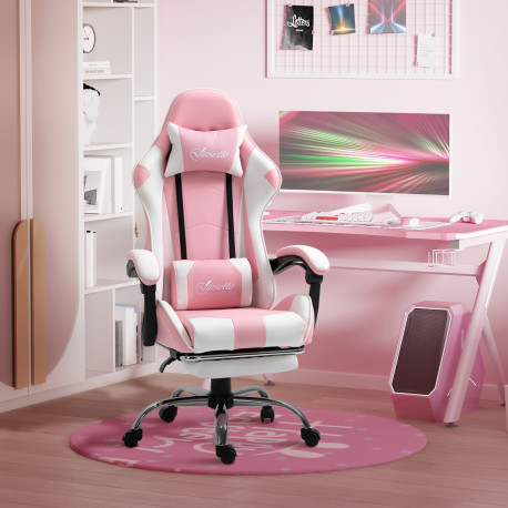 Vinsetto Pink Computer Gaming Chair, Desk Chair with 135° Reclining Back and Retractable Footrest, Adjustable PU Leather Lumbar 