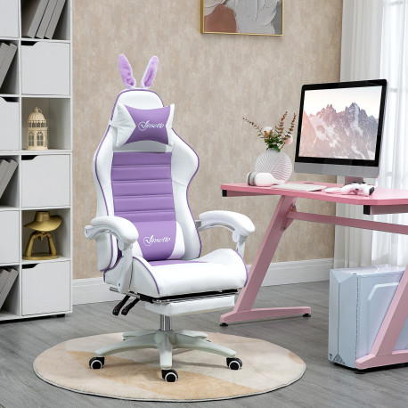 Vinsetto Racing Gaming Chair, Reclining PU Leather Computer Chair with Removable Rabbit Ears, Footrest, Headrest and Lumber Supp