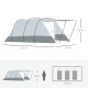 Outsunny 6-8 Person Tunnel Tent, Camping Tent with Bedroom, Living Room, Sewn-in Floor, 3 Doors and Carry Bag, 2000mm Water Colu