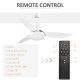 Reversible Ceiling Fan with Light, 3 Blades Indoor Modern Mount White LED Lighting Fan with Remote Controller, for Bedroom, Livi