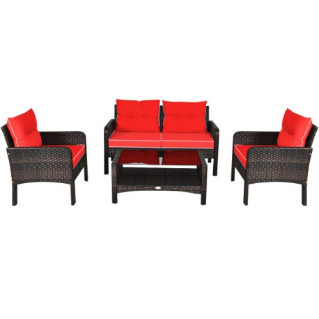 4 Pieces PE Rattan Patio Conversation Set