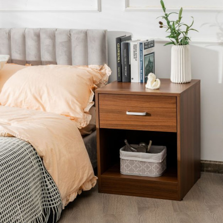 2-Tier Nightstand with Drawer and Open Component