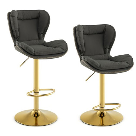 Adjustable PU Leather Bar Stool Set of 2 with Padded Seat