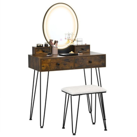 Vanity Table Set with 3-Color Lighted Dimmable Mirror