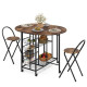 3 Pieces Drop-Leaf Rolling Dining Table Set with 2 Shelves