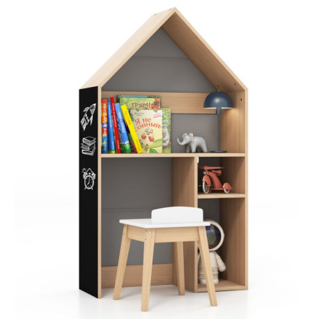 Wooden Kids Table and Chair Set House-Shaped with Blackboard