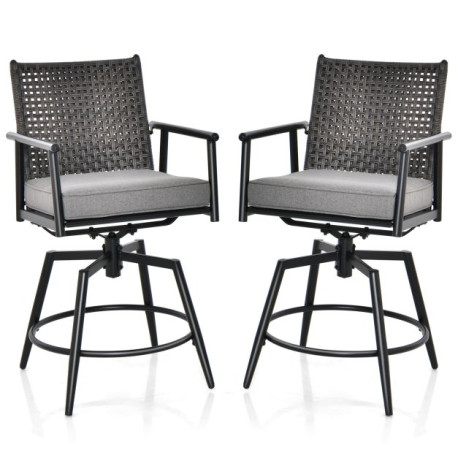 Patio Swivel Bar Stools Set of 2 with PE Rattan Back and Metal Frame