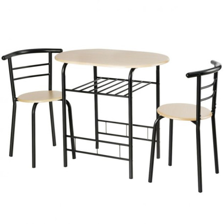 3 Pieces Compact Dining Set with Storage Shelf for Kitchen Bars