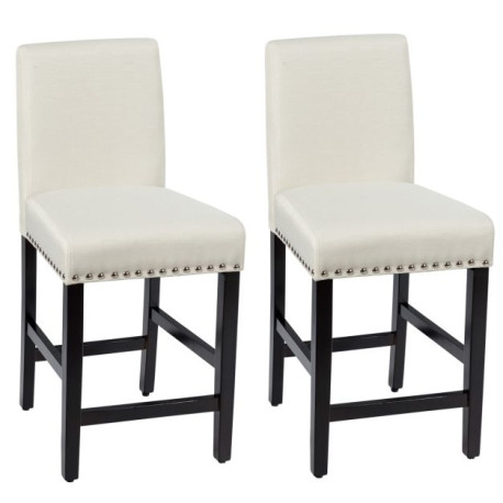 Set of 2 Bar Stool Upholstered Fabric with Low Backrest and Wide Seat