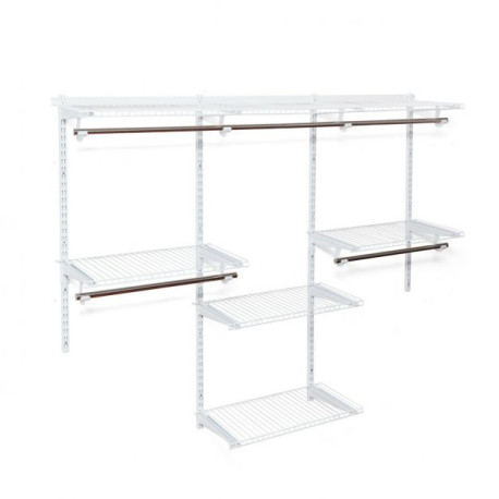 Closet Organiser System with Hanging Rod and Adjustable Metal Rail