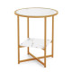 50 x 50 x 60 cm 2-Tier Round Side Table with Faux Marble Storage Shelf