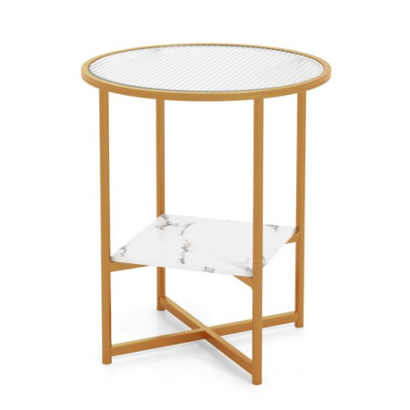 50 x 50 x 60 cm 2-Tier Round Side Table with Faux Marble Storage Shelf