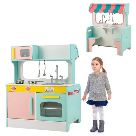 Double Sided Kids Kitchen Playset with Microwave Sink Oven