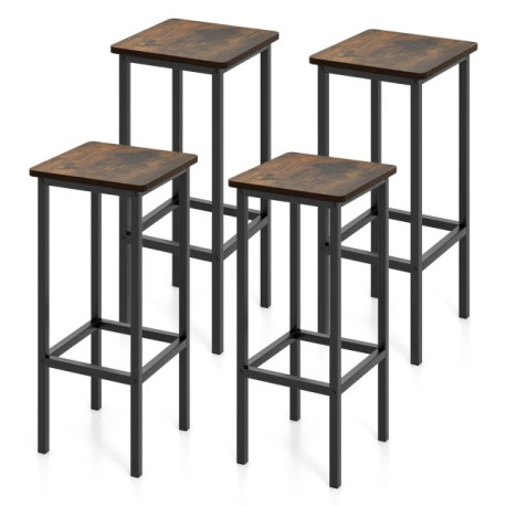 Set of 4 Bar Stool Set with Metal Legs and Footrest