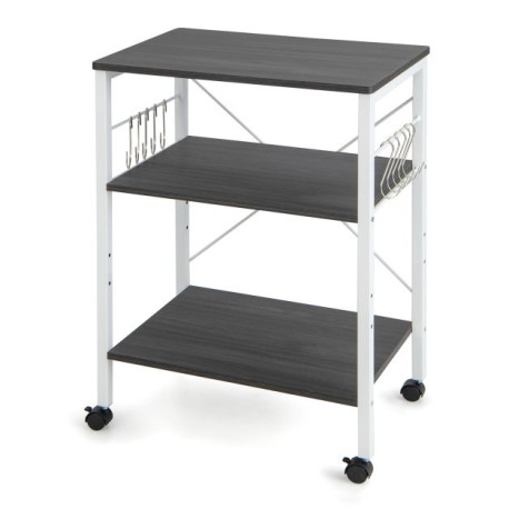 3-Tier Utility Cart Storage Trolley with 10 Removable Hooks