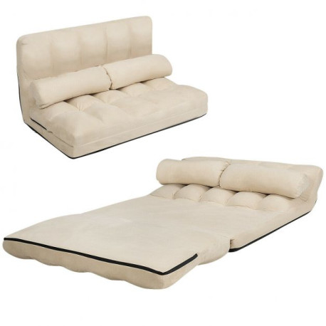 2 in 1 Folding Floor Lazy Sofa Bed with 6 Adjustable Seat Positions and 2 Pillows