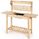 Wood Garden Work Bench with Removable Bowl &amp; Sliding Tabletop