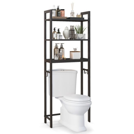 Over-The-Toilet Storage Shelf with Anti-tipping Device and Hooks