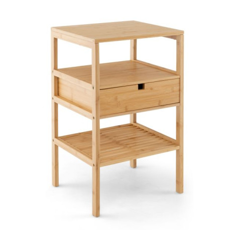 Set of 2 Multipurpose Bamboo Nightstand with Storage Drawer and Slatted Shelf