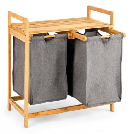 Bamboo Laundry Hamper with Dual Compartments and Removable Sliding Bags