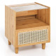 Bamboo Rattan Nightstand with Drawer and Solid Wood Legs for Bedroom Living Room