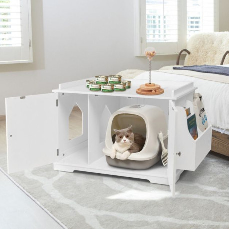 Wooden Cat Litter Box Hidden Washroom Toilet with 2 Doors